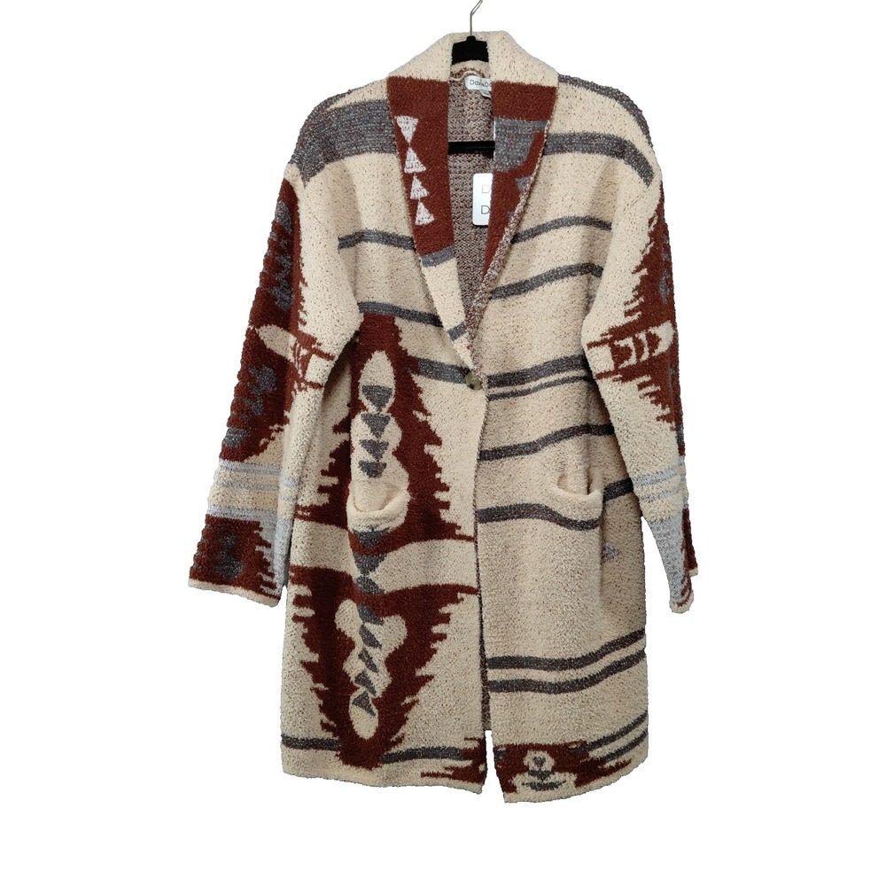 Davi & Dani Southwest Teddy Duster Cardigan Women's LG Neutral Cozy Soft Fuzzy